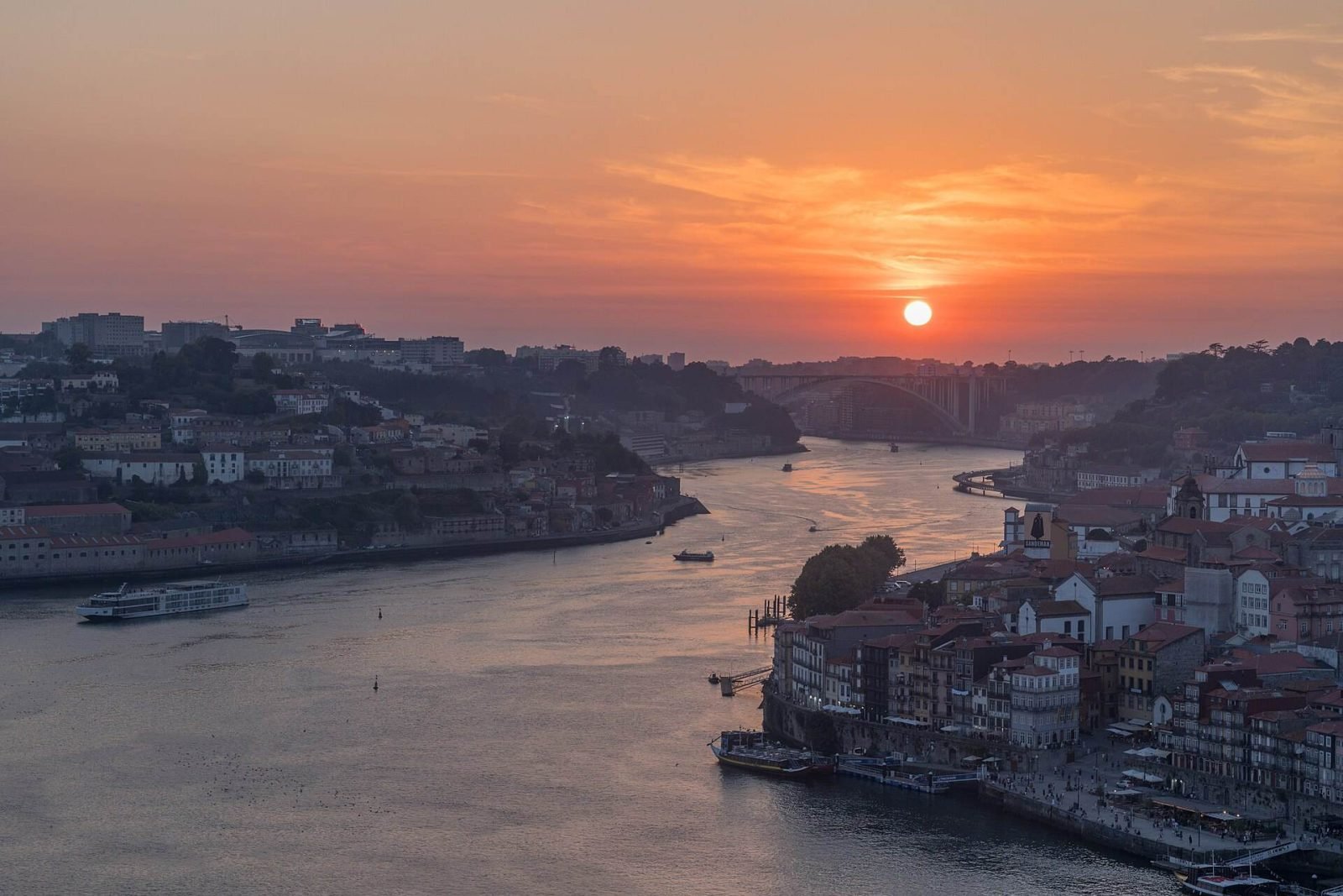 The sun setting over Porto and the Douro, seen from the Serra do Pilar monastery