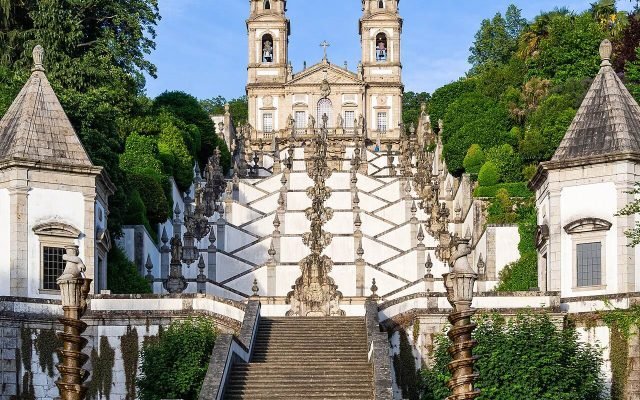 The zigzag baroque stairway climbing to the church of Bom Jesus do Monte